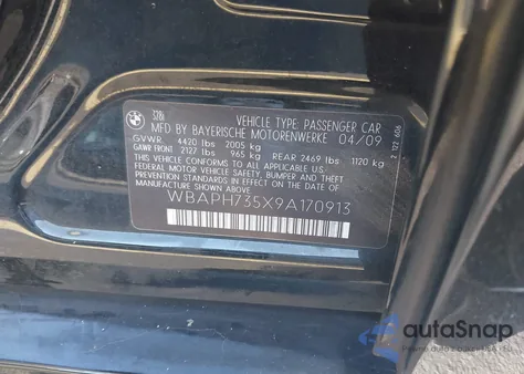 2009 BMW 328I z USA, uszkodzony, nr VIN WBAPH735X9A170913